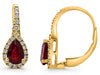 1.23CT DIAMOND & AAA RUBY 18KT YELLOW GOLD PEAR SHAPE SOLITAIRE HANGING EARRINGS