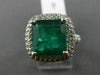 LARGE 6.86CT DIAMOND & AAA EMERALD 14K WHITE GOLD 3D SQUARE HALO ENGAGEMENT RING