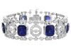 LARGE 28.98CT DIAMOND & AAA SAPPHIRE 18K WHITE GOLD EMERALD CUT & ROUND BRACELET