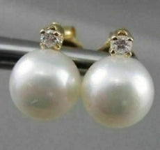 ESTATE .16CT DIAMOND & AAA SOUTH SEA PEARL 14K WHITE GOLD STUD EARRINGS #1772
