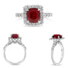 WIDE 3.52CT DIAMOND & AAA RUBY 14KT WHITE GOLD CUSHION & ROUND ENGAGEMENT RING