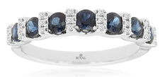 1.09CT DIAMOND & AAA SAPPHIRE 14KT WHITE GOLD ROUND 7 STONE CHANNEL WEDDING RING