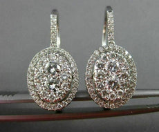 ESTATE LARGE 2.60CT DIAMOND 18KT WHITE GOLD 3D CLUSTER OVAL HANGING EARRINGS