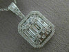 ESTATE EXTRA LARGE 2.07CT ROUND BAGUETTE DIAMOND 14K WHITE GOLD CLUSTER PENDANT