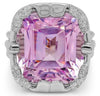 LARGE 41.89CT DIAMOND & AAA KUNZITE 18KT WHITE GOLD CUSHION & ROUND SQUARE RING