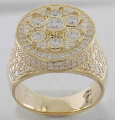 LARGE 2.37CT DIAMOND 14KT YELLOW GOLD 3D BEZEL FLOWER CIRCULAR UNISEX FUN RING