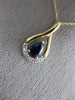 ESTATE .61CT DIAMOND & AAA SAPPHIRE 14K YELLOW GOLD 3D CLASSIC TEAR DROP PENDANT