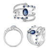 LARGE 1.63CT DIAMOND & AAA SAPPHIRE 14KT WHITE GOLD OVAL & ROUND MULTI ROW RING