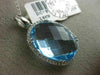 ESTATE EXTRA LARGE 15.68CT DIAMOND & BLUE TOPAZ 14K WHITE GOLD HALO OVAL PENDANT