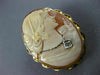 ESTATE .02CT OLD MINE DIAMOND 14KT 2 TONE GOLD LADY CAMEO PENDANT BROOCH #21219