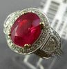 ESTATE LARGE EGL 3.76CT DIAMOND & RUBY 18K TWO TONE GOLD 3 STONE ENGAGEMENT RING