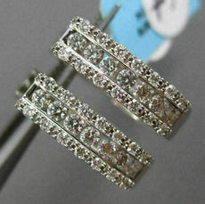 ESTATE .78CT DIAMOND 14KT WHITE GOLD ETOILE ELONGATED HOOP HUGGIE EARRINGS 4.5mm