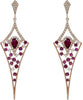 1.29CT DIAMOND & AAA RUBY 14KT ROSE GOLD 3D ROUND & PEAR SHAPE HANGING EARRINGS