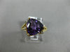 LARGE 3.24CT DIAMOND & AAA TRILLION AMETHYST 14KT YELLOW GOLD MILGRAIN FUN RING