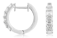 1.20CT DIAMOND 14KT WHITE GOLD 3D EMERALD CUT 7 STONE SHARED PRONG HOOP EARRINGS