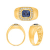 LARGE 2.35CT DIAMOND & AAA SAPPHIRE 14KT YELLOW GOLD 3D EMERALD CUT MEN'S RING