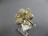 LARGE 1.60CT DIAMOND 14KT YELLOW GOLD ROUND & PEAR SHAPE FLOWER ROSE LOVE RING