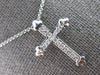 ESTATE .17CT DIAMOND 14KT WHITE GOLD 3D CLASSIC CROSS FLORAL FLOATING PENDANT
