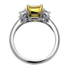 WIDE 2.73CT WHITE & CANARY DIAMOND 18K TWO TONE GOLD THREE STONE ENGAGEMENT RING