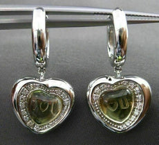 ESTATE 2.30CT DIAMOND & GREEN AMETHYST 14K WHITE GOLD 3D I LOVE U HEART EARRINGS