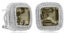 7.50CT DIAMOND & AAA SMOKY TOPAZ 14KT WHITE GOLD 3D SQUARE HALO HANGING EARRINGS