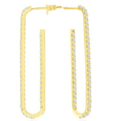 LARGE 1.0CT DIAMOND 14KT YELLOW GOLD ROUND INSIDE OUT OVAL HOOP HANGING EARRINGS
