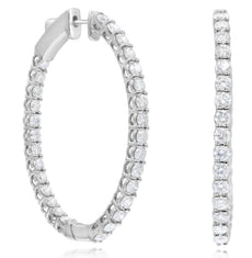 LARGE 2.91CT DIAMOND 14KT WHITE GOLD ROUND SHARED PRONG INSIDE OUT HOOP EARRINGS