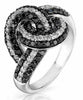 ESTATE 1.39CT WHITE & BLACK DIAMOND 14KT WHITE GOLD 3D MULTI ROW LOVE KNOT RING