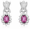 ESTATE 1.22CT DIAMOND & AAA PINK SAPPHIRE 14KT WHITE GOLD FLOWER HALO EARRINGS