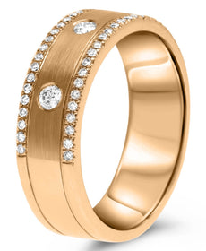 .28CT DIAMOND 14KT ROSE GOLD ROUND ETOILE 3 ROW MATTE & SHINY ANNIVERSARY RING