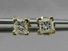 ESTATE .50CT SQUARE PRINCESS DIAMOND 14KT YELLOW GOLD STUD EARRINGS 5mm #14262