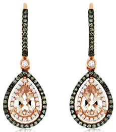 1.66CT WHITE & MOCHA DIAMOND AAA MORGANITE 14KT ROSE GOLD HALO HANGING EARRINGS