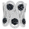 LARGE 2.05CT WHITE BLACK DIAMOND 14K WHITE & BLACK GOLD FLOWER CRISS CROSS RING
