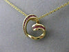 ESTATE RUBY HANGING OPEN HEART 3D CHANNEL 14KT YELLOW GOLD PENDANT + CHAIN ##925
