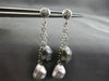 ESTATE LONG .12CT DIAMOND 14K WHITE & BLACK GOLD 3D HAMMER LOOK HANGING EARRINGS
