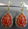 ESTATE .92CT DIAMOND & RED AGATE 14KT YELLOW GOLD 3D FILIGREE HANGING EARRINGS