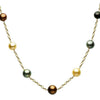 ESTATE AAA MULTI COLOR PEARL 14KT YELLOW GOLD ROUND BY THE YARD TIN CUP NECKLACE
