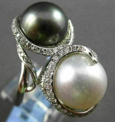 ESTATE EXTRA LARGE 1.13CT DIAMOND & AAA PEARL 18KT WHITE GOLD INFINITY RING