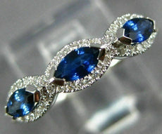 ESTATE .67CT DIAMOND & AAA SAPPHIRE 14K WHITE GOLD HALO WEDDING ANNIVERSARY RING