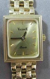 ESTATE 14KT YELLOW GOLD SIMPLE SQUARE QUARTZ SWISS MOVEMENT VICENCE WATCH #15530