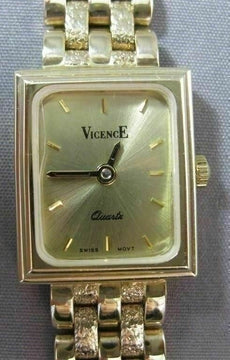 ESTATE 14KT YELLOW GOLD SIMPLE SQUARE QUARTZ SWISS MOVEMENT VICENCE WATCH #15530