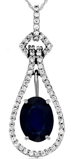 1.62CT DIAMOND & AAA SAPPHIRE 14KT WHITE GOLD 3D OVAL TEAR DROP FLOATING PENDANT