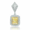 GIA 2.59CT WHITE & FANCY YELLOW DIAMOND 18KT 2 TONE GOLD SQUARE FLOWER EARRINGS