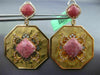 LARGE 1.1CT DIAMOND & PINK AGATE 18K ROSE & YELLOW GOLD OCTAGON HANGING EARRINGS