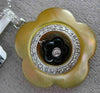 LARGE .31CT DIAMOND & AAA MOTHER OF PEARL 18KT WHITE GOLD DOUBLE FLOWER PENDANT