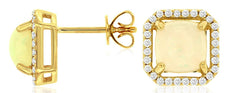 2.09CT DIAMOND & AAA OPAL 14KT YELLOW GOLD CUSHION & ROUND OCTAGON STUD EARRINGS