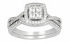 ESTATE .50CT DIAMOND 14KT WHITE GOLD 3D ROUND CLUSTER SQUARE INFINITY LOVE RING
