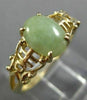 ESTATE AAA OVAL JADE 14KT YELLOW GOLD SOLITAIRE CHINESE CHARACTER LUCKY FUN RING