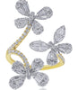 LARGE 1.91CT DIAMOND 18K 2 TONE GOLD ROUND & BAGUETTE CRISS CROSS BUTTERFLY RING