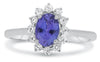 ESTATE 1.15CT ROUND DIAMOND & AAA OVAL TANZANITE 14KT WHITE GOLD ENGAGEMENT RING